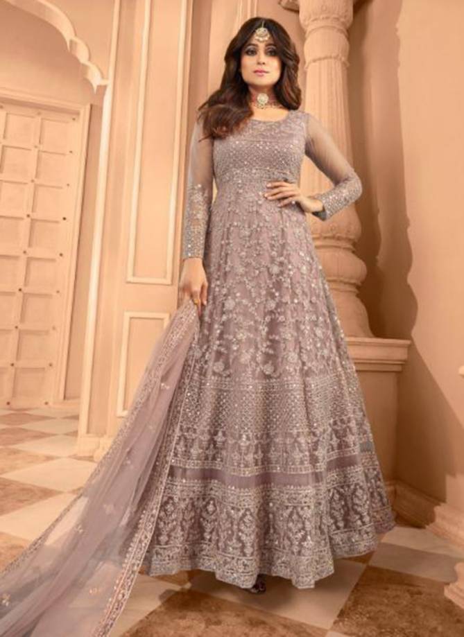 AASHIRWAD SANJANA Latest Fancy Designer Stylish Wedding Wear Butterfly Net With Front Back Neck Embroidery Work Gown Collection